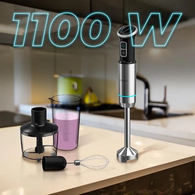 Varinha mágica Power Neutron 1100MAX Cream&Crush com potência máxima de 1100 W, tecnologia Crossblades com lâminas de 4 folhas com revestimento de tit
