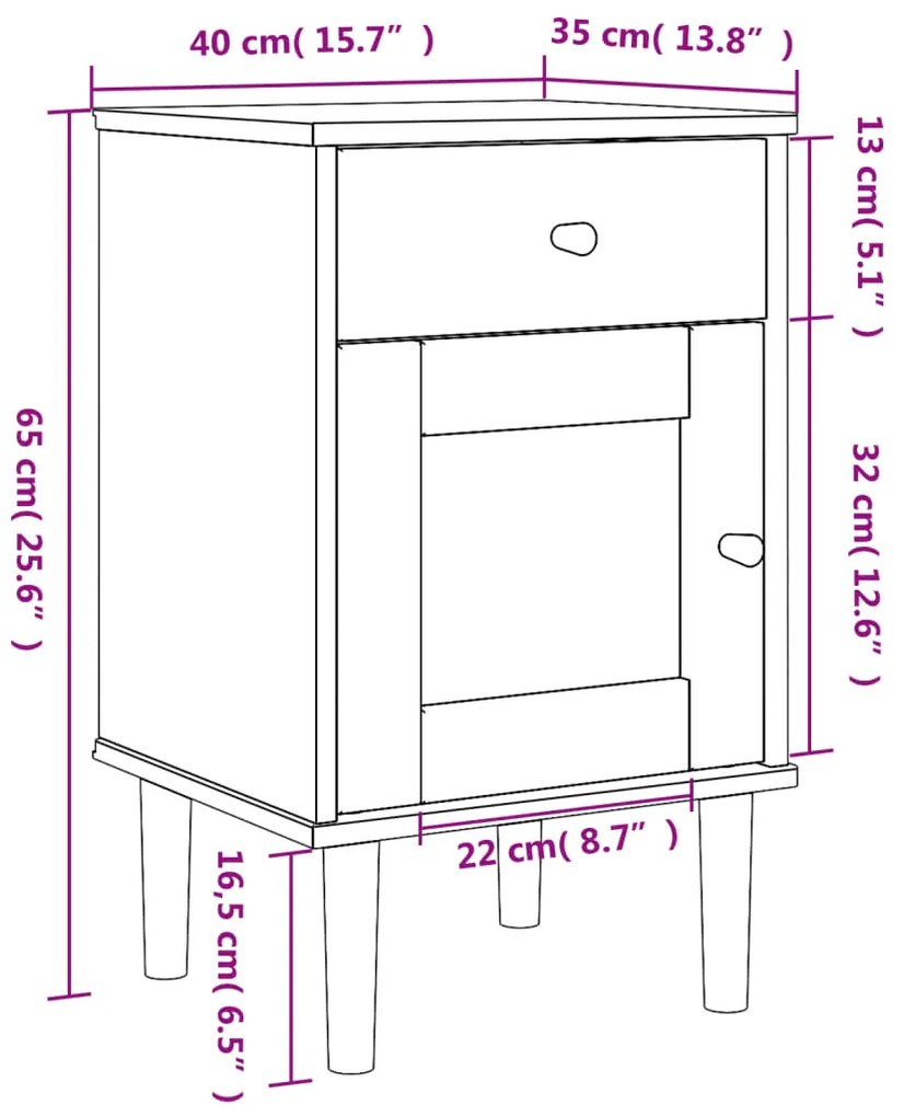 Mesa de cabeceira SENJA 40x35x65 cm pinho maciço branco