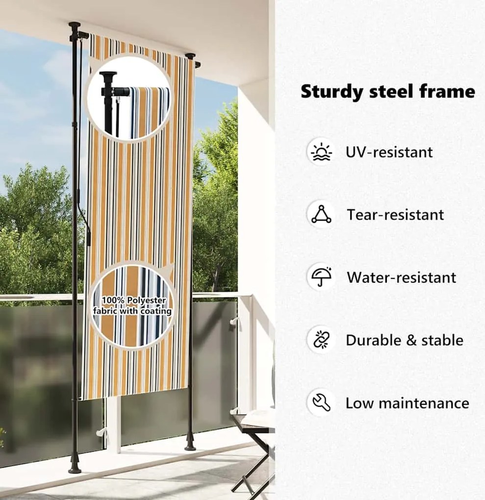 Estore de rolo exterior 120x270 cm tecido/aço amarelo e branco