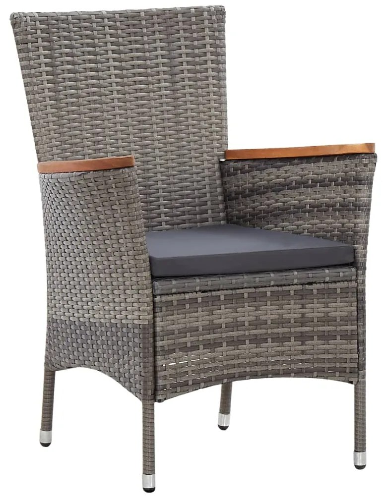 5 pcs conjunto jantar exterior com almofadões vime PE cinzento