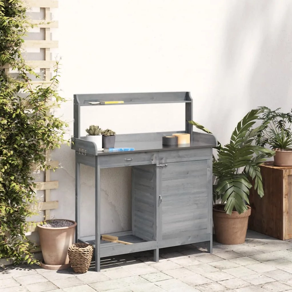 Mesa de cultivo c/ armário 110,5x45x124,5 cm abeto maciço cinza