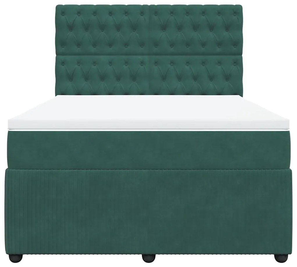 Cama com molas/colchão 140x200 cm veludo verde-escuro