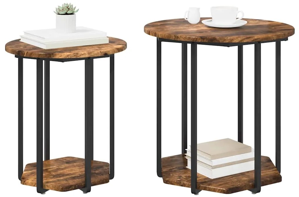 Conjunto de Mesas de Apoio 2 pcs Carvalho Fumado em Madeira e Metal