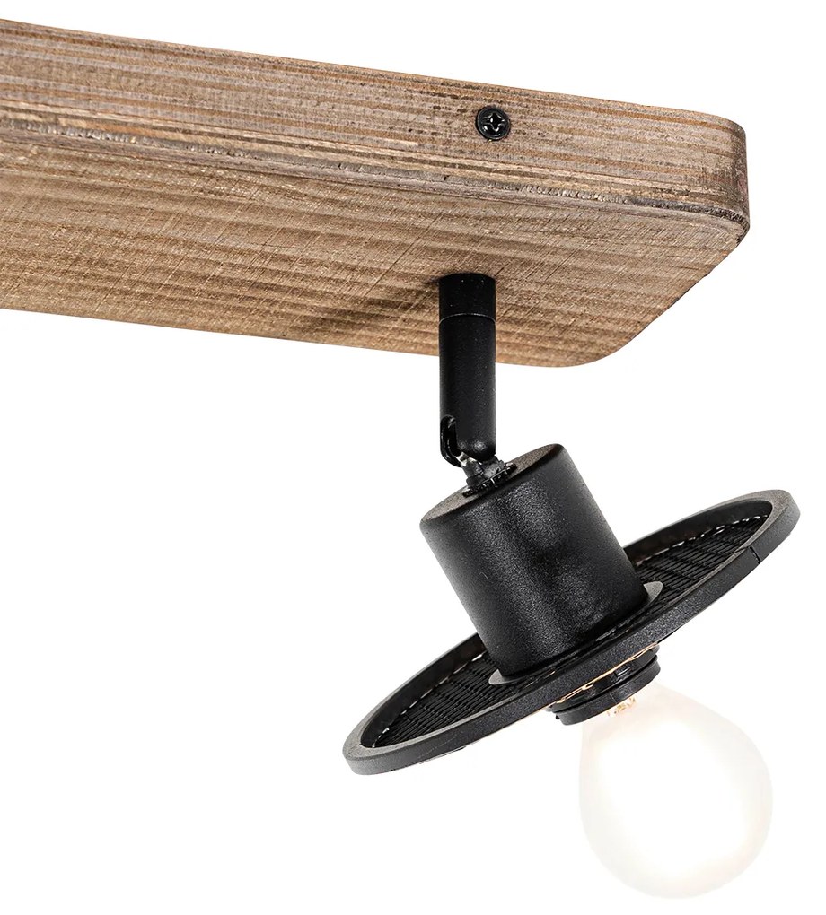 Candeeiro de teto industrial preto com madeira 2 luzes - Jasmine Industrial
