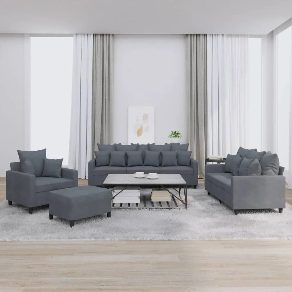 4 pcs conjunto de sofás com almofadões veludo cinzento-escuro