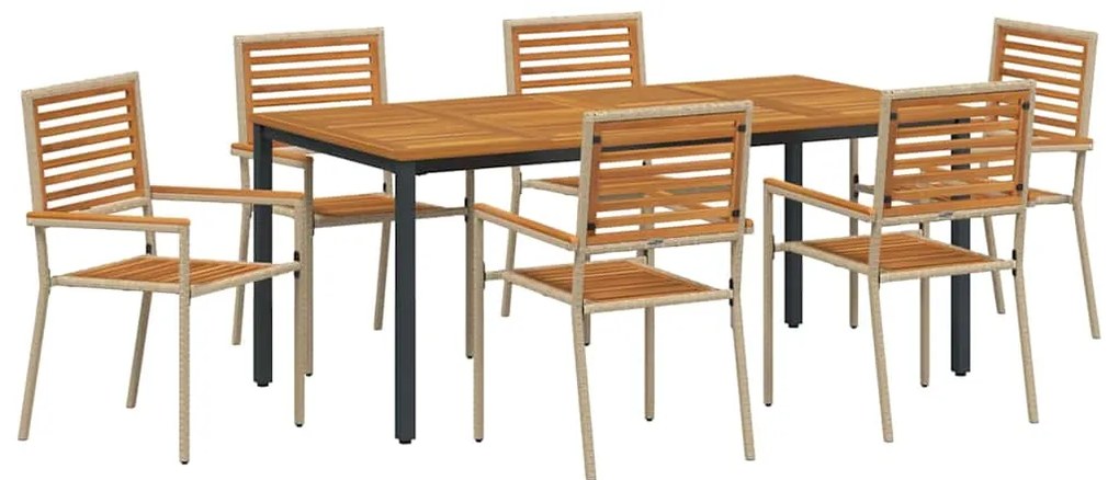 Conjunto de Jantar para Jardim vidaXL de 7 Peças Bege de Polyrattan Ac