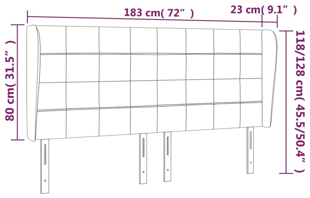 Cabeceira cama c/ abas veludo 183x23x118/128 cm rosa