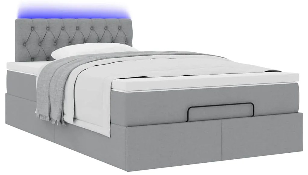 Cama otomana com colchão 120x200 cm tecido cinzento claro