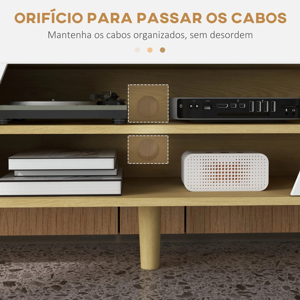 Móvel de TV com 2 Portas e 2 Estantes para Televisores de até 65 Polegadas 150x30x42 cm Madeira e Branco
