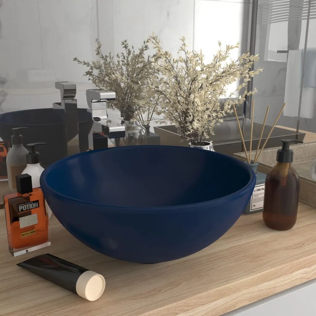 146968 vidaXL Lavatório WC luxuoso redondo 32,5x14cm cerâmica azul mate