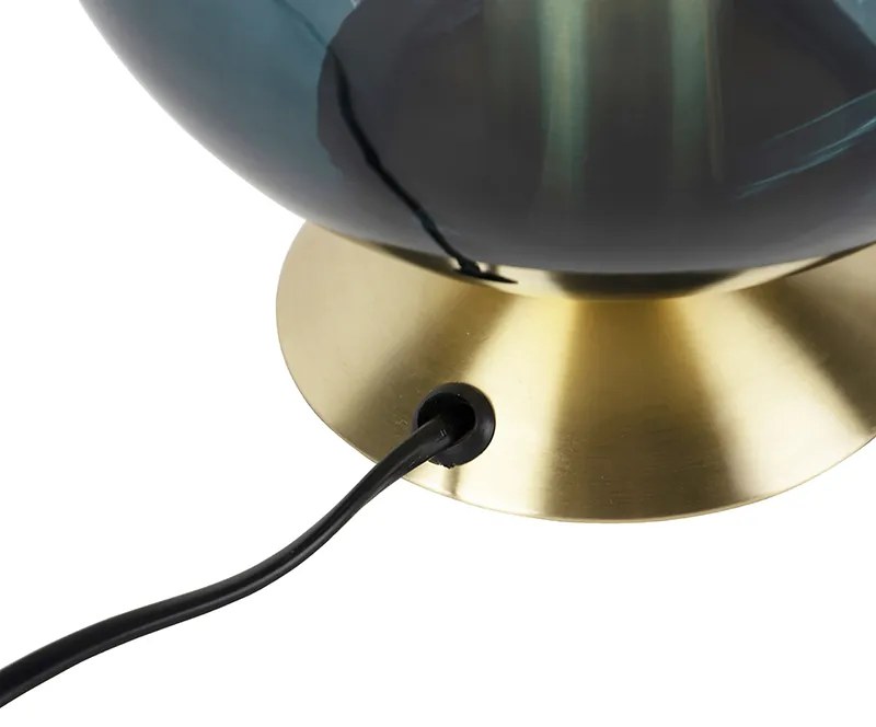 Candeeiro de mesa Art Deco em latão com vidro azul oceano - Pallon