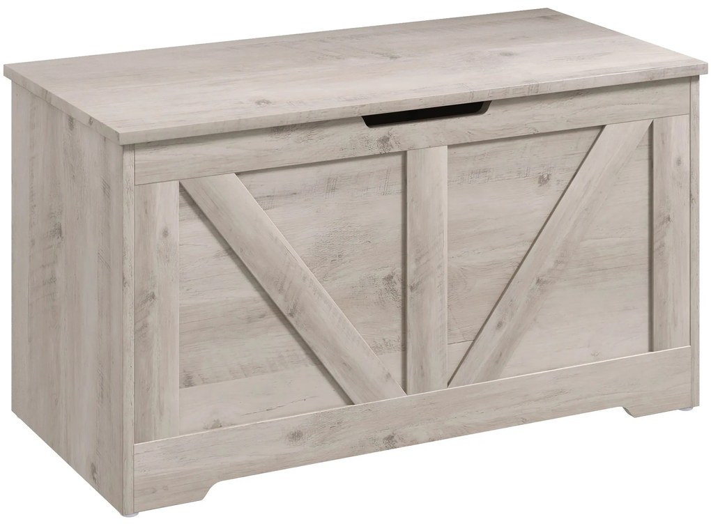 HOMCOM Baú de Armazenamento 100L Baú de Arrumação com Tampa e Dobradiça de Segurança 80x40x45 cm Cinzento Claro | Aosom Portugal