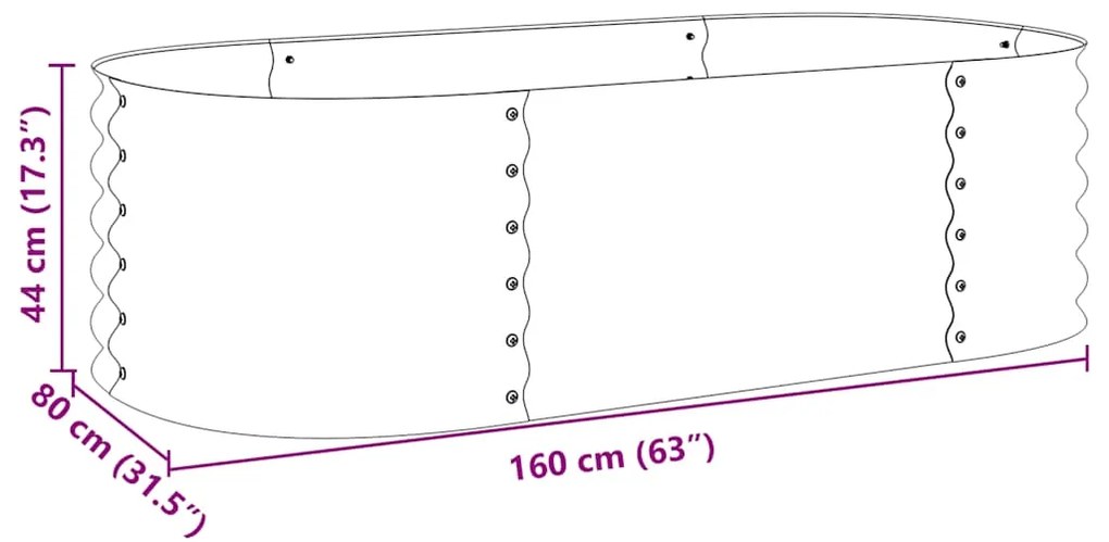 Canteiro elevado de jardim aço galvanizado 160x80x44cm cinzento