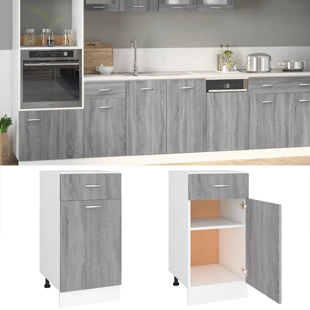 815571 vidaXL Armário inferior +gavetas 40x46x81,5cm madeira processada cinza