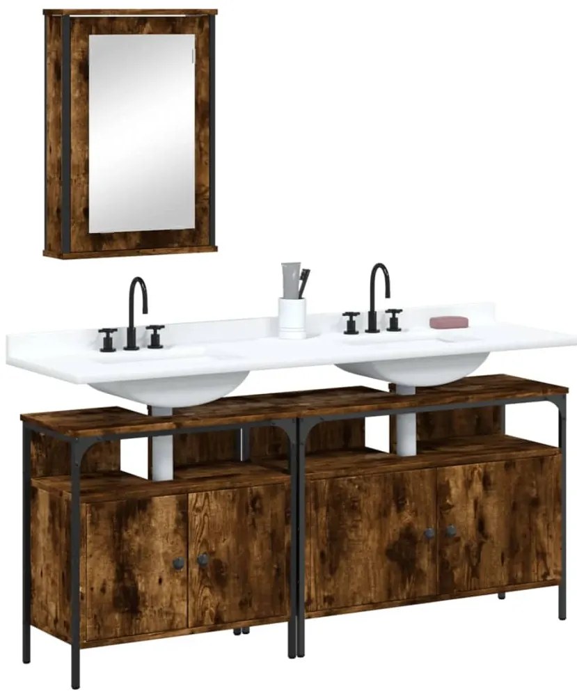 vidaXL 3 pcs conjunto de móveis WC madeira processada carvalho fumado