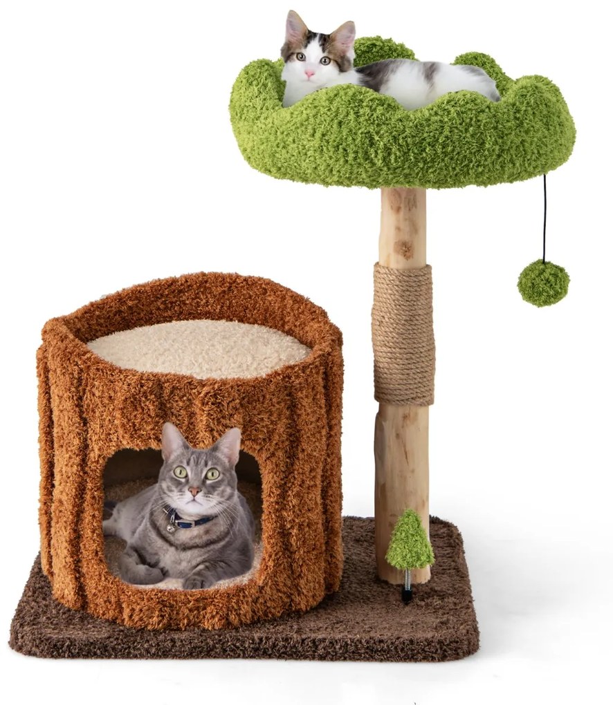 Arranhador para gatos multifuncional 73 CM cobertos de sisal Plataforma em forma de árvore Brinquedo Castanho