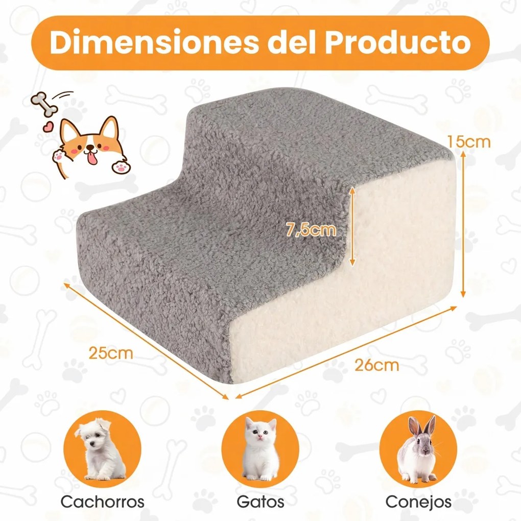 Rampa de espuma de 2 níveis para cães com capa lavável e inclinação suave para sofás, camas ou poltronas, destinada a animais de estimação mais velhos