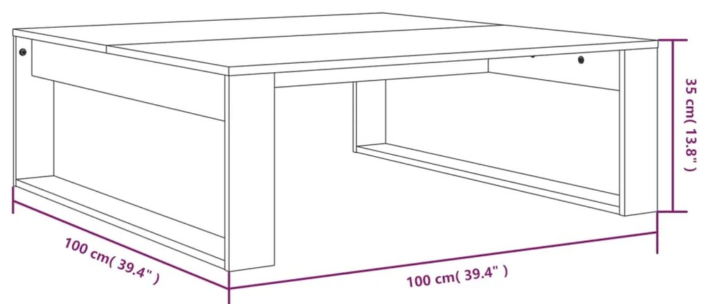Mesa de centro 100x100x35 cm derivados de madeira cinza sonoma