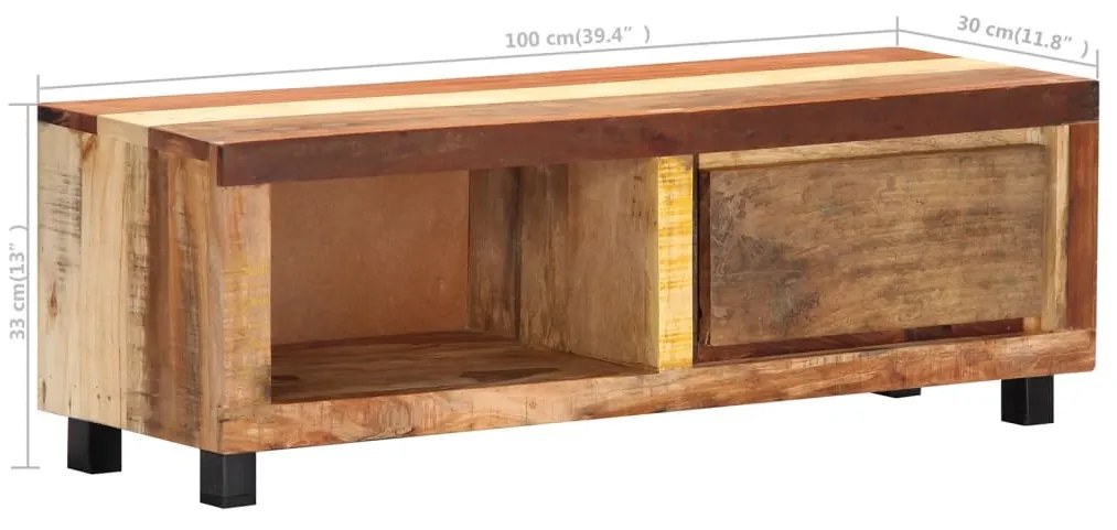 Móvel de TV 100x30x33 cm madeira recuperada maciça