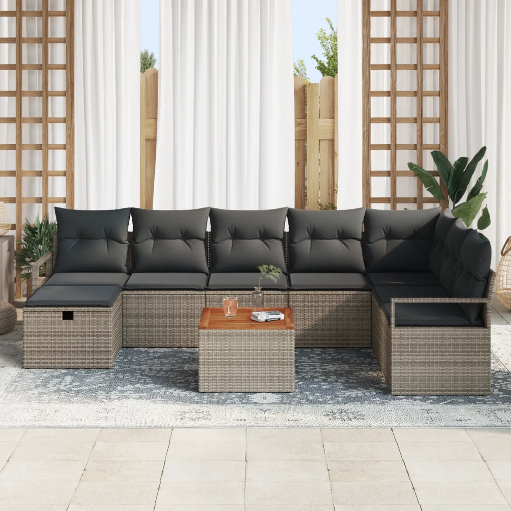 Conjunto de Sofás de Jardim vidaXL 9 Peças com Almofadas Cinza Rattan