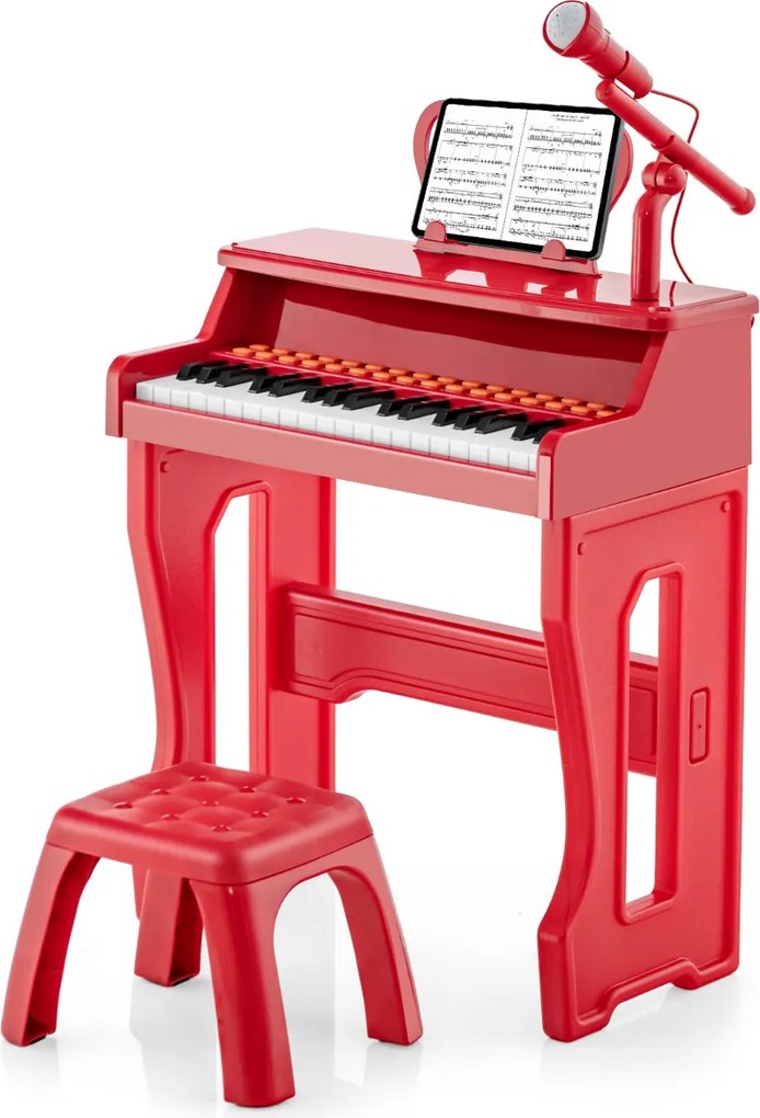 Piano Brincar para crianças de 3 anos Brinquedo eletrónico de piano de 37 teclas com microfone ajustável e suporte de música amovível Vermelho