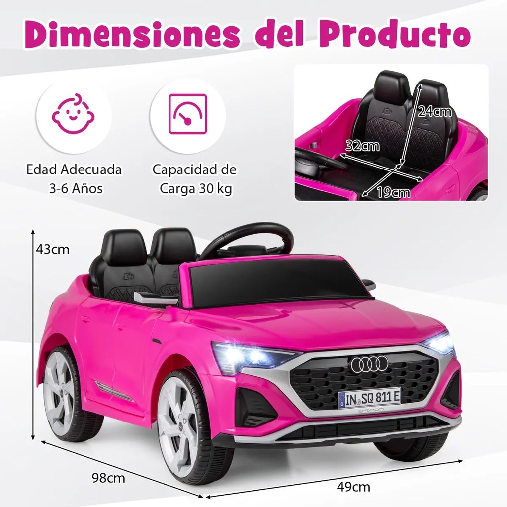Carro elétrico para crianças Audi SQ8 licenciado de 12 V com controlo remoto Buzina Luzes LED Música 3 velocidades Arranque suave Rosa