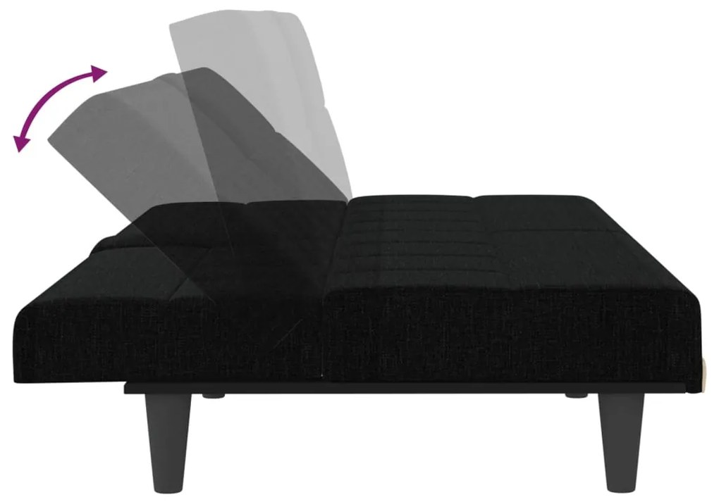 Sofá-cama com suporte para copos tecido preto