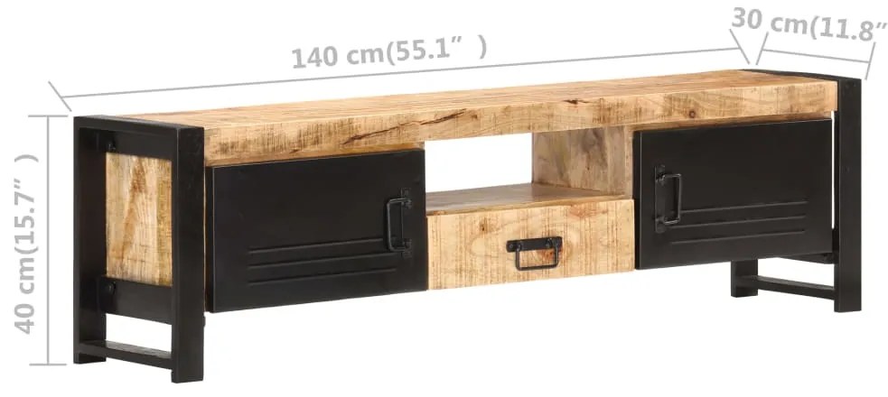 Móvel de TV 140x30x40 cm madeira de mangueira áspera