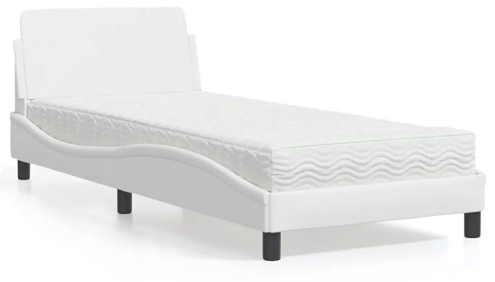 Cama com colchão 90x190 cm couro artificial branco