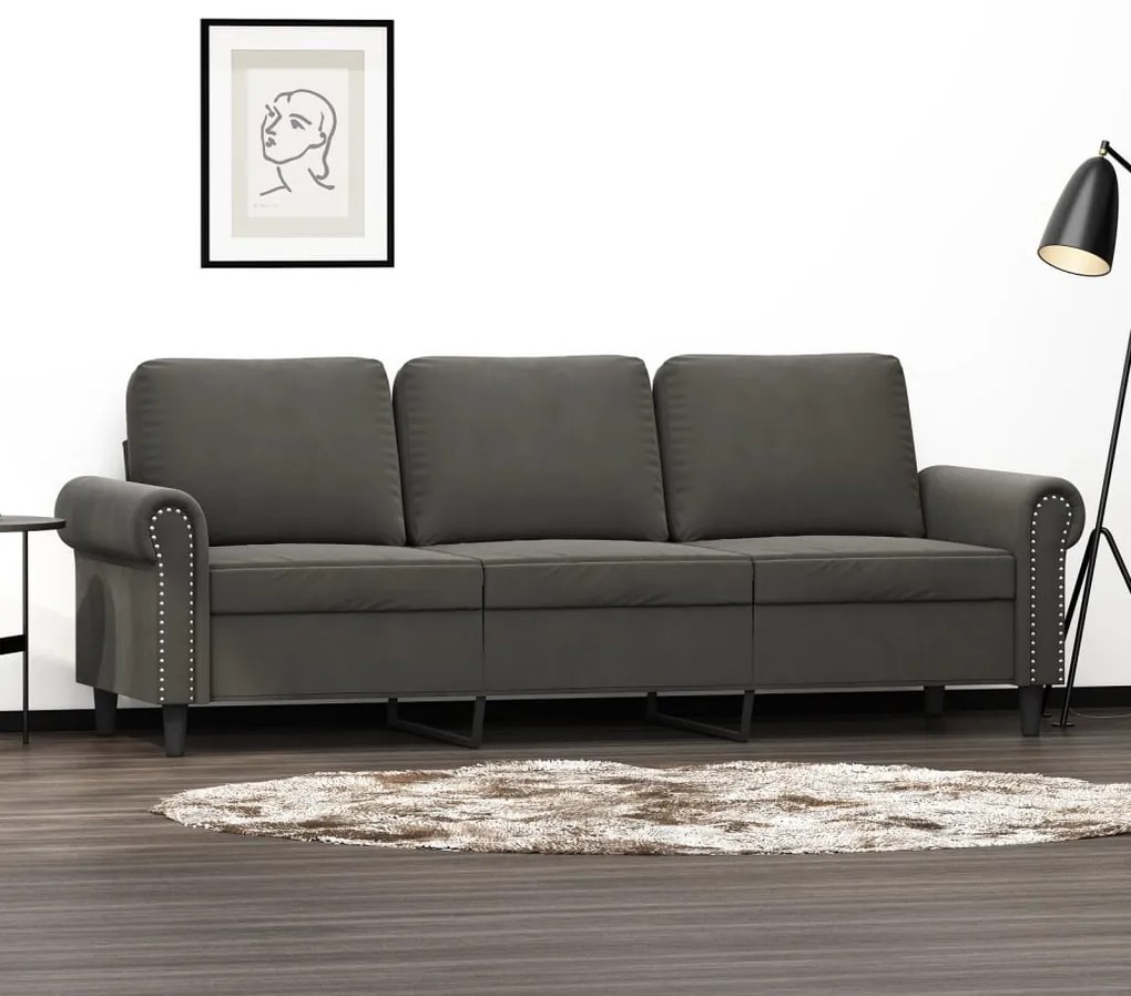 vidaXL Sofá de 3 lugares 180 cm veludo cinza-escuro