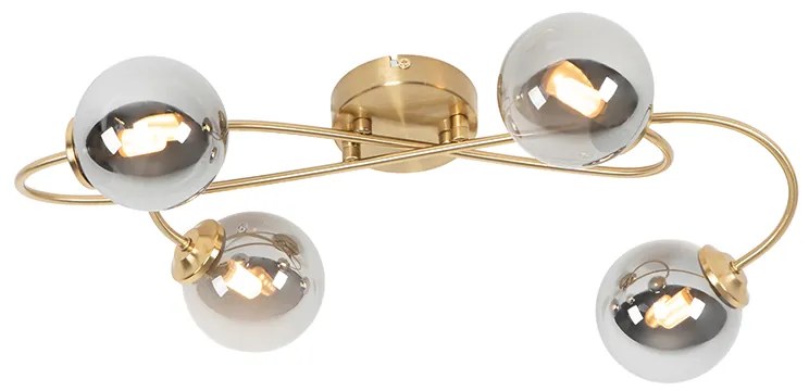 Candeeiro de teto moderno dourado 4 luzes vidro fumê - ATHENS
