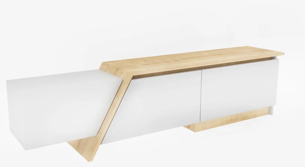 Móvel de TV PRUDENCE – 180x45x35 cm – Bilaminado Branco com Carvalho –