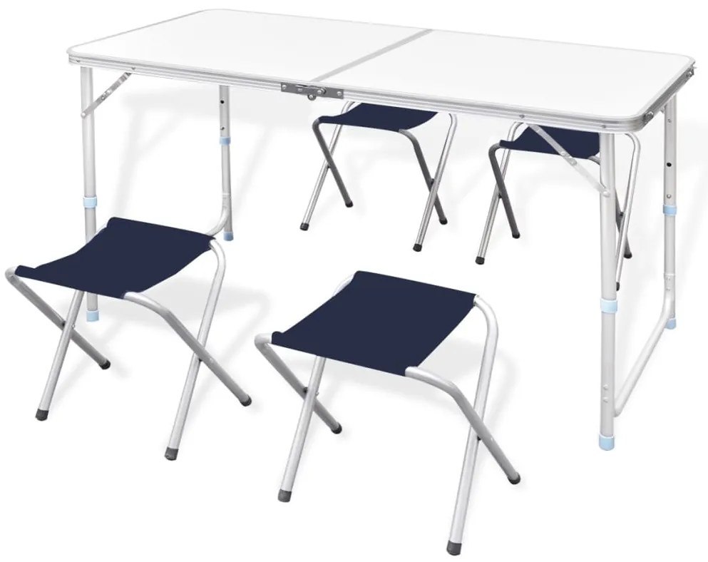Conjunto mesa campismo dobrável c/ 4 bancos altura ajustável