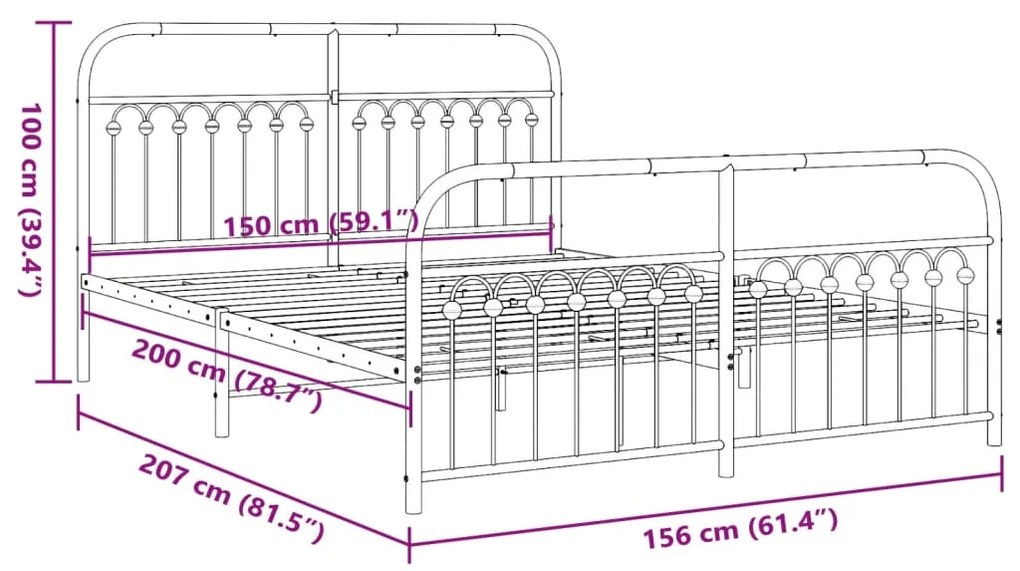 Estrutura de cama com cabeceira e pés 150x200 cm metal branco