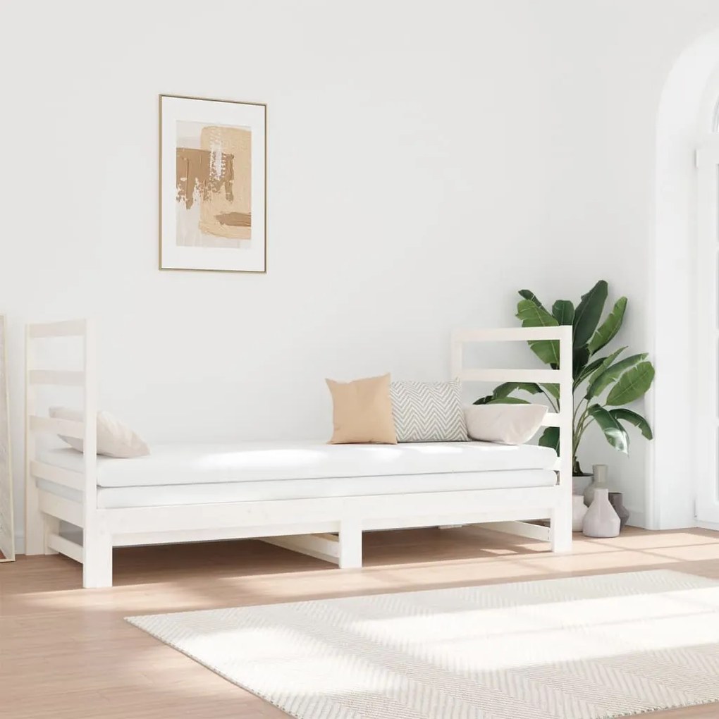 vidaXL Estrutura sofá-cama de puxar 2x(90x190) cm pinho maciço branco