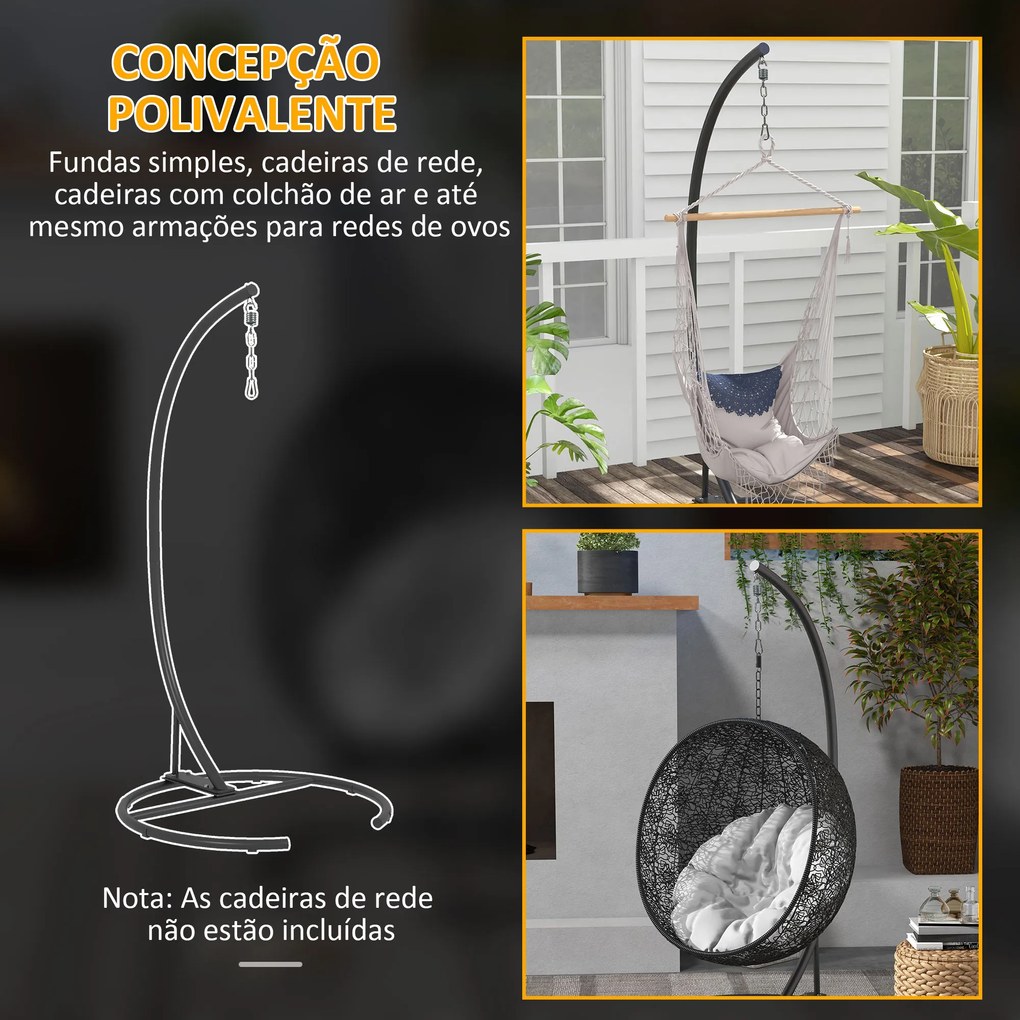Suporte para Cadeira Suspensa (CADEIRA NÃO ÍNCLUÍDA) com Base Redonda Estrutura Metálica para Exterior Capacidade 150 kg Ø102x195 cm Preto