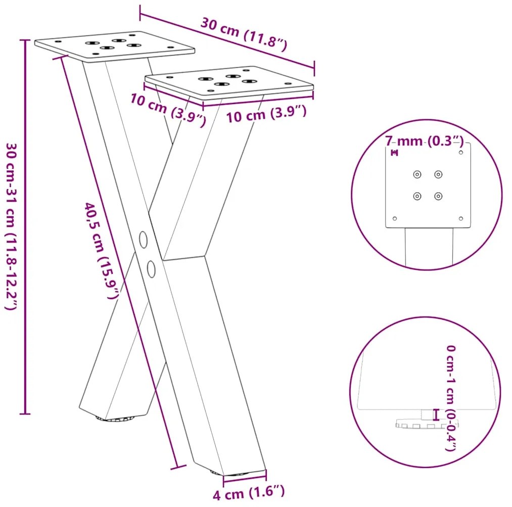 Pés para mesa de centro em formato de X, 2 peças, branco, 30x(30-31) c