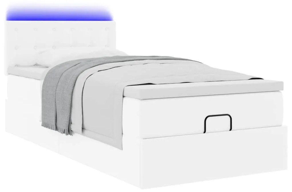 Estrutura de cama otomana com colchão 90x190 cm branco puro