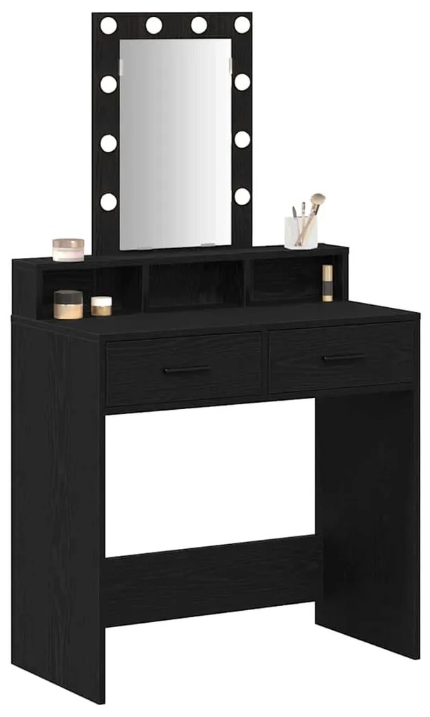 mesinha de maquilhagem vidaXL com luzes LED em Carvalho preto 79x41x14