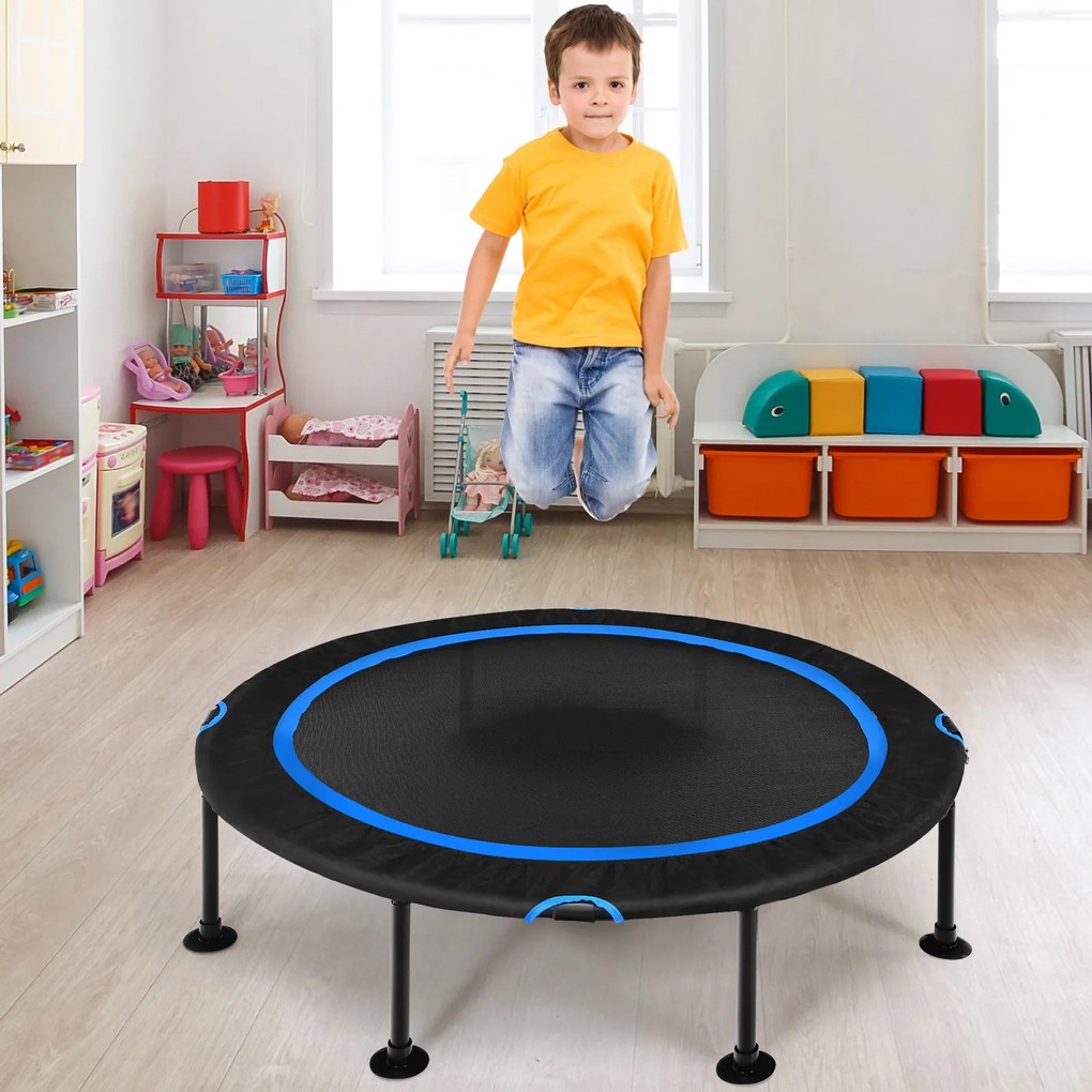 Trampolim Dobrável para Crianças com Almofadas de Segurança e Cordas Duráveis para Crianças Azul e Preto 120 cm