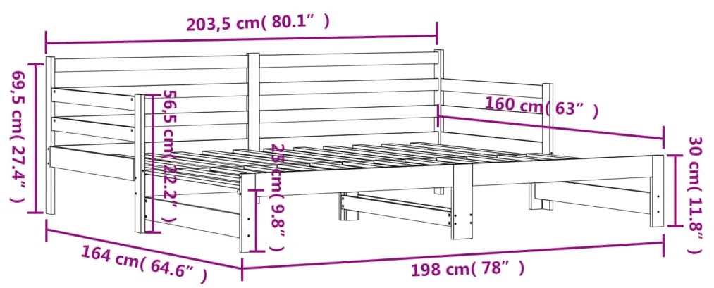 Sofá-cama com gavetão 80x200 cm madeira de pinho maciça