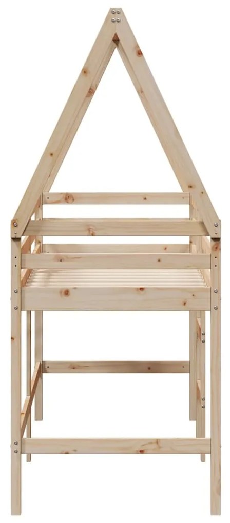 Cama alta c/ escada e telhado 80x200 cm pinho maciço