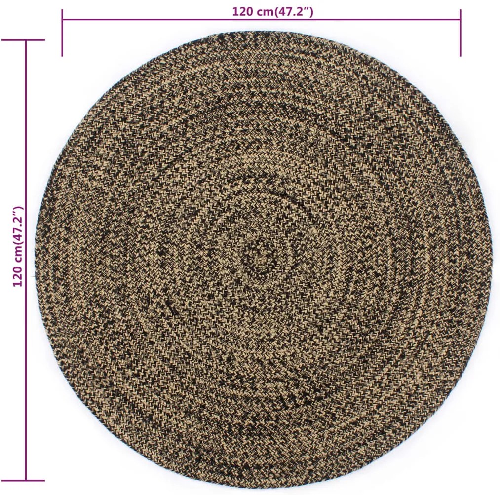 Tapete artesanal em juta preto e natural 120 cm