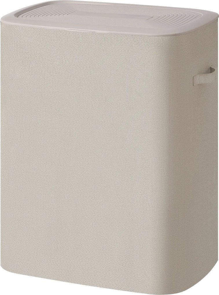 Cesto da roupa suja com tampa e 2 compartimentos, separador de roupa suja de 160 L, 56 x 40 bege