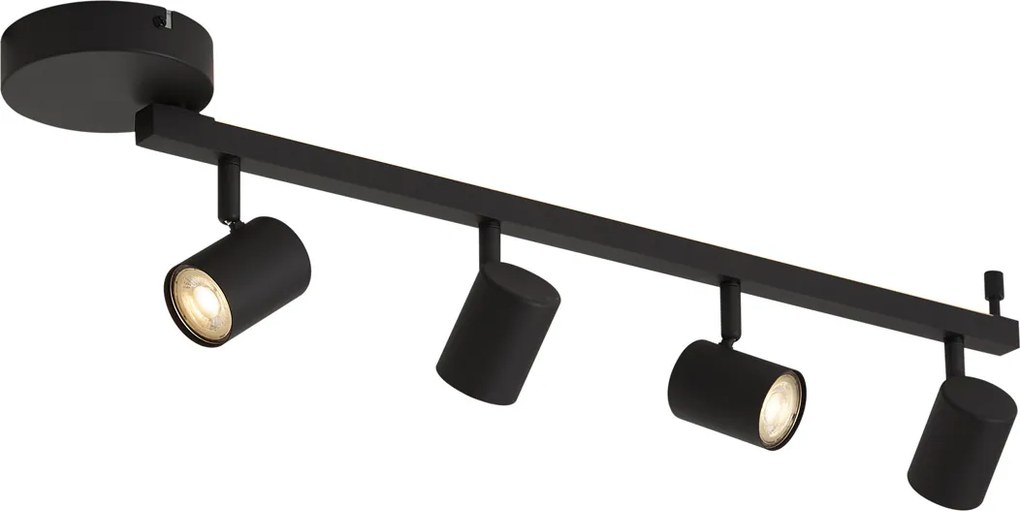 Foco de Teto Moderno Preto de 4 Luzes GU10 50mm incl. Luz de Fundo e Interruptor de 3 Posições - Back Up