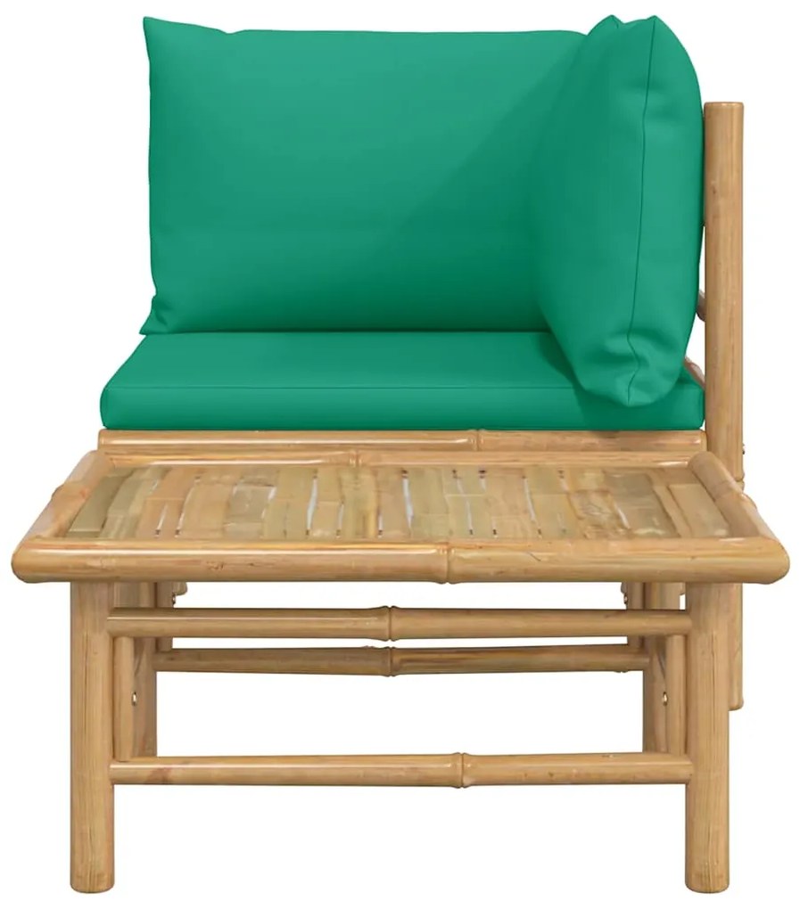 2 pcs conjunto lounge de jardim bambu c/ almofadões verdes