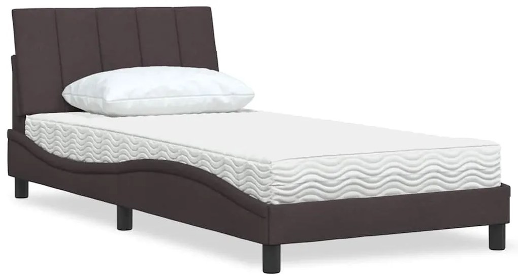 vidaXL Cama com colchão 100x200 cm tecido castanho-escuro