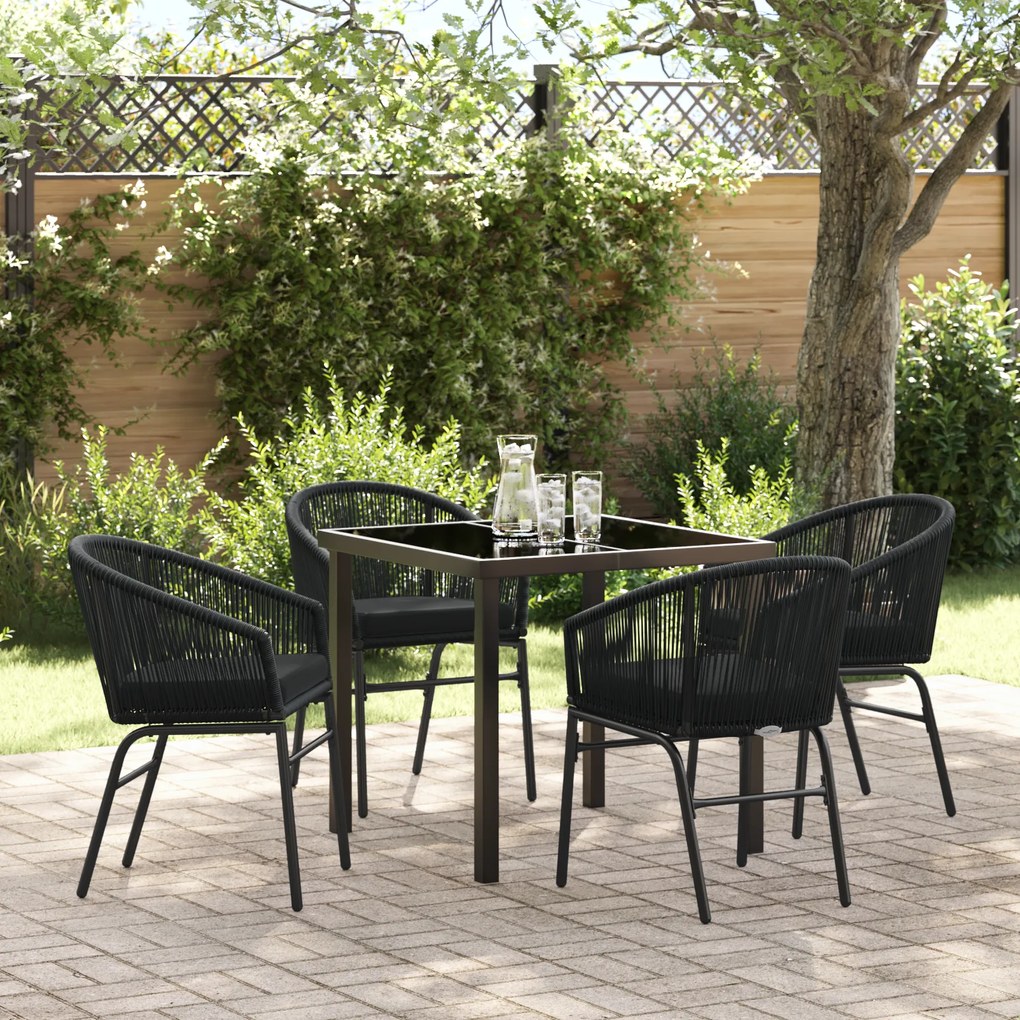 vidaXL Conjunto de Jantar de Jardim com 5 Peças - Rattan Poliéster Preta