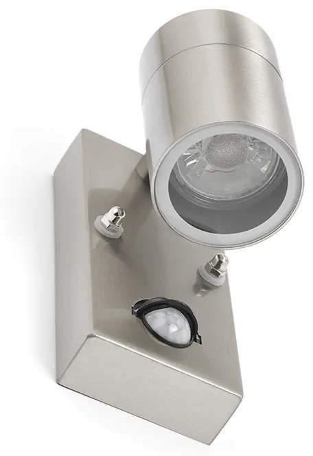 Candeeiro de parede exterior em aço IP44 com sensor de movimento - Solo Moderno