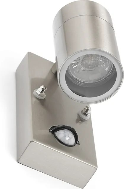 Candeeiro de parede exterior em aço IP44 com sensor de movimento - Solo